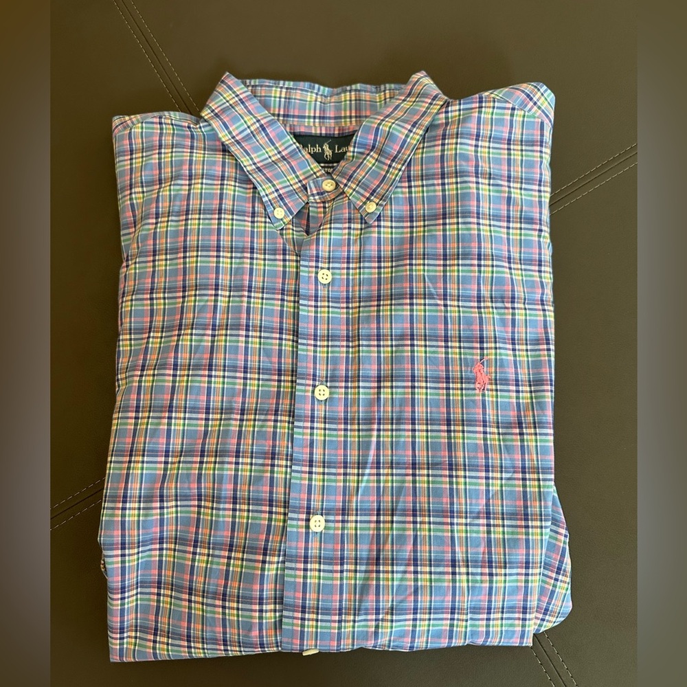Ralph Lauren Custom Fit Pink Blue Plaid Button Down Dress Shirt XXL